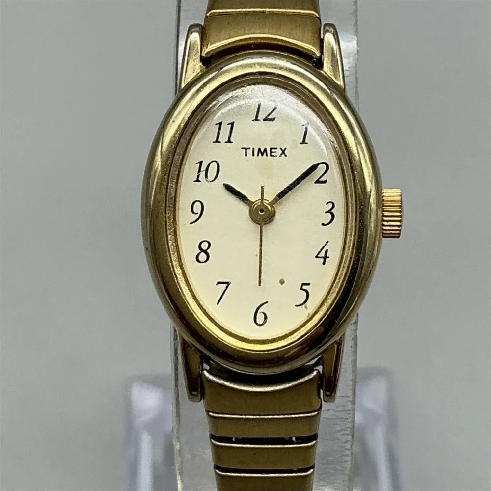 Timex Womens Watch 18mm Oval Cream Dial Gold Tone Expansion Band New Battery